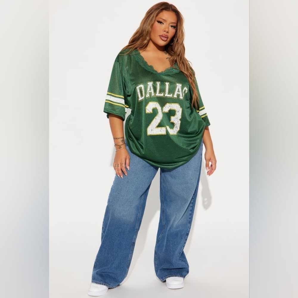 NWT 3X FASHION NOVA Livin' In Dallas 23 Off Shoulder Green Lace Trim Women's Top - Picture 3 of 5